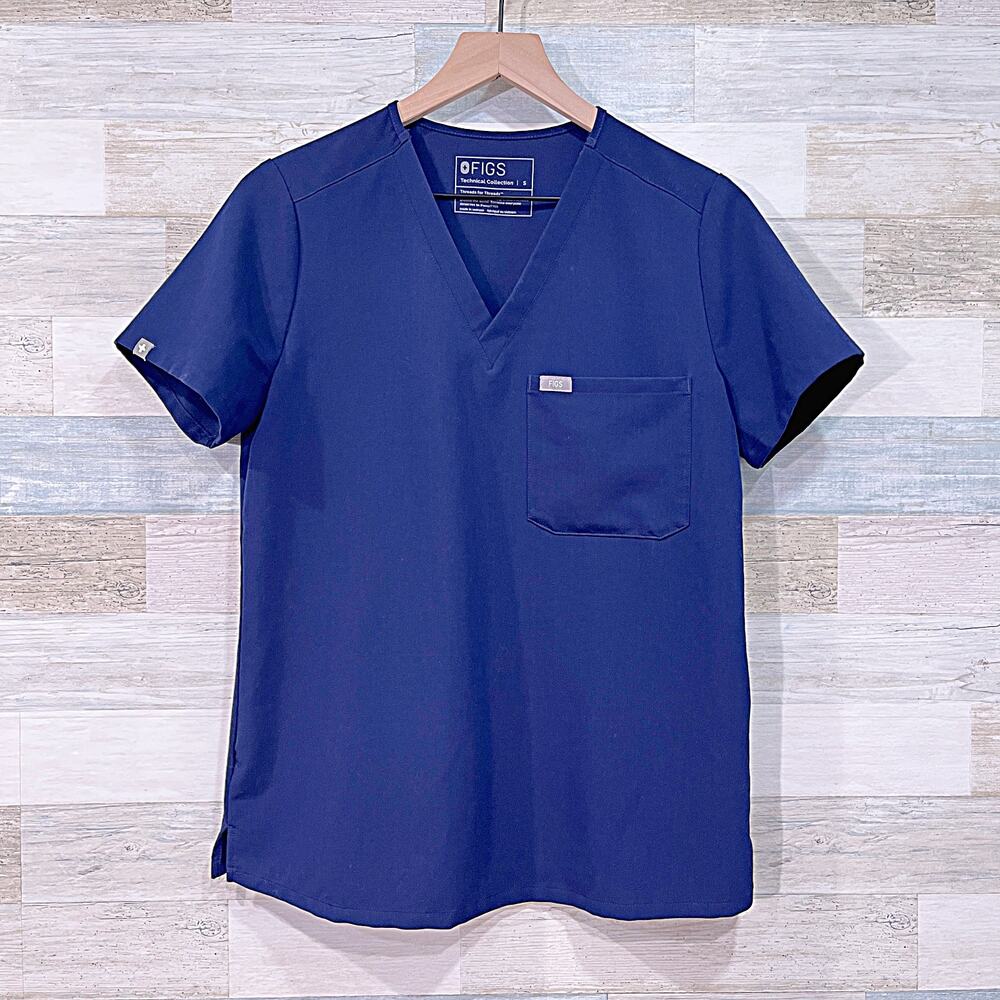 FIGS Catarina One Pocket Scrub Top Blue PO 3182 Nursing Medical Womens Small